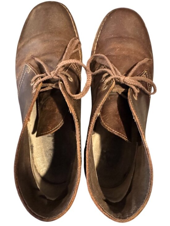 Clarks Desert Trek Brown Leather Chukka Boots Mens 9.5 Crepe Sole Casual
